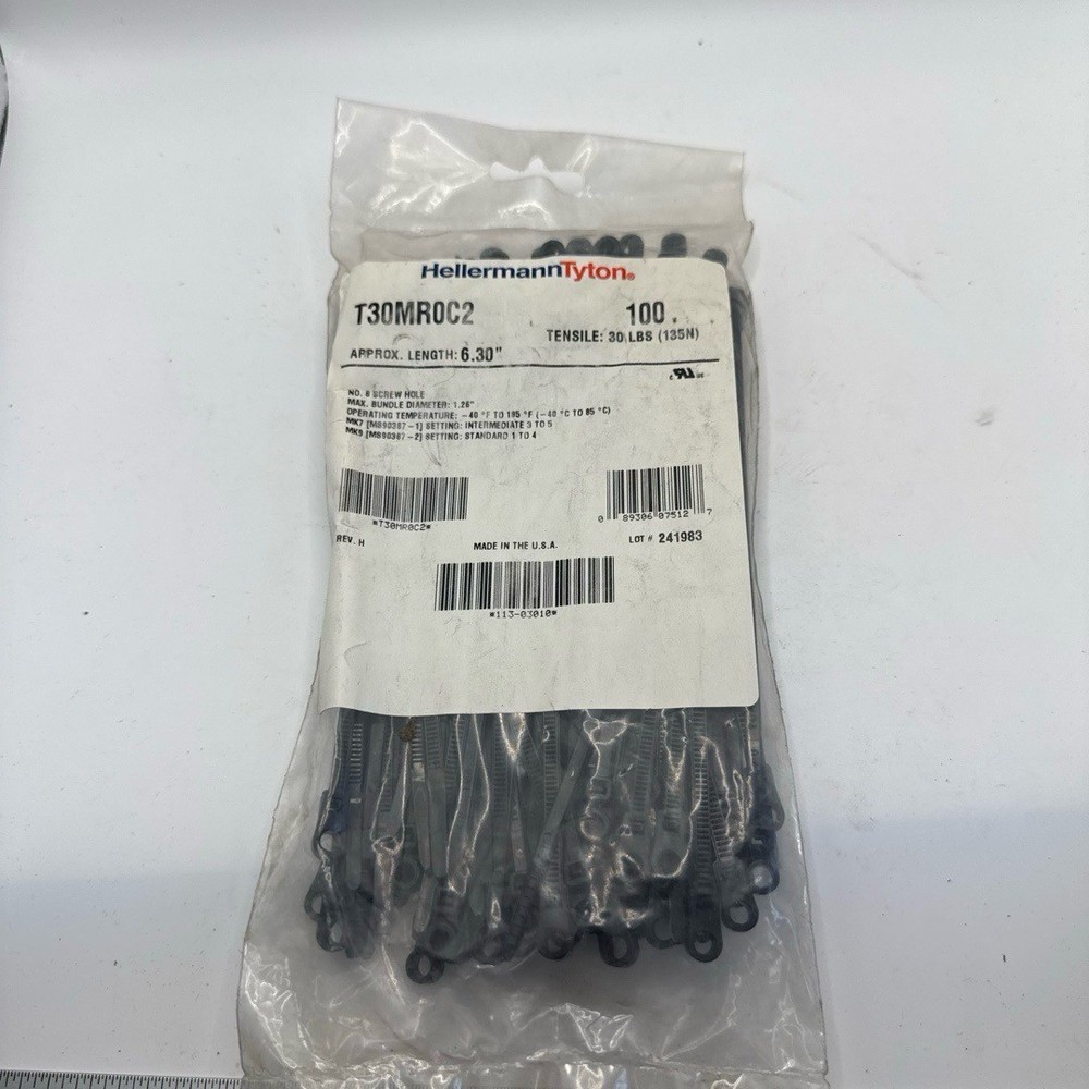HellermannTyton Cable Zip Tie 6.3" T30MR0C2 30lb Tensile Self-Locking (100 Pack)