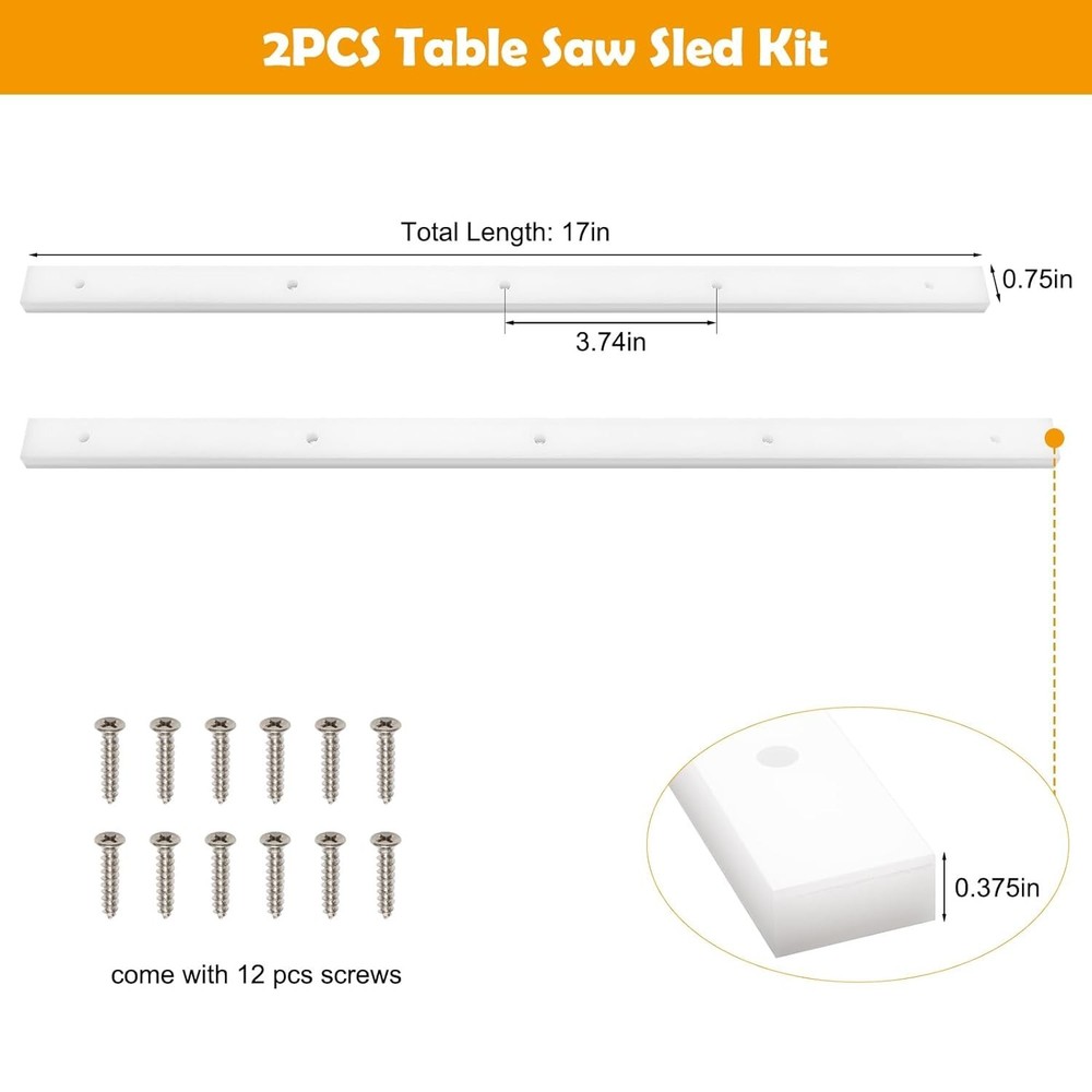 2PCS Table Saw Sled Kit with Screws - Durable Miter Bars for Precision Cutting