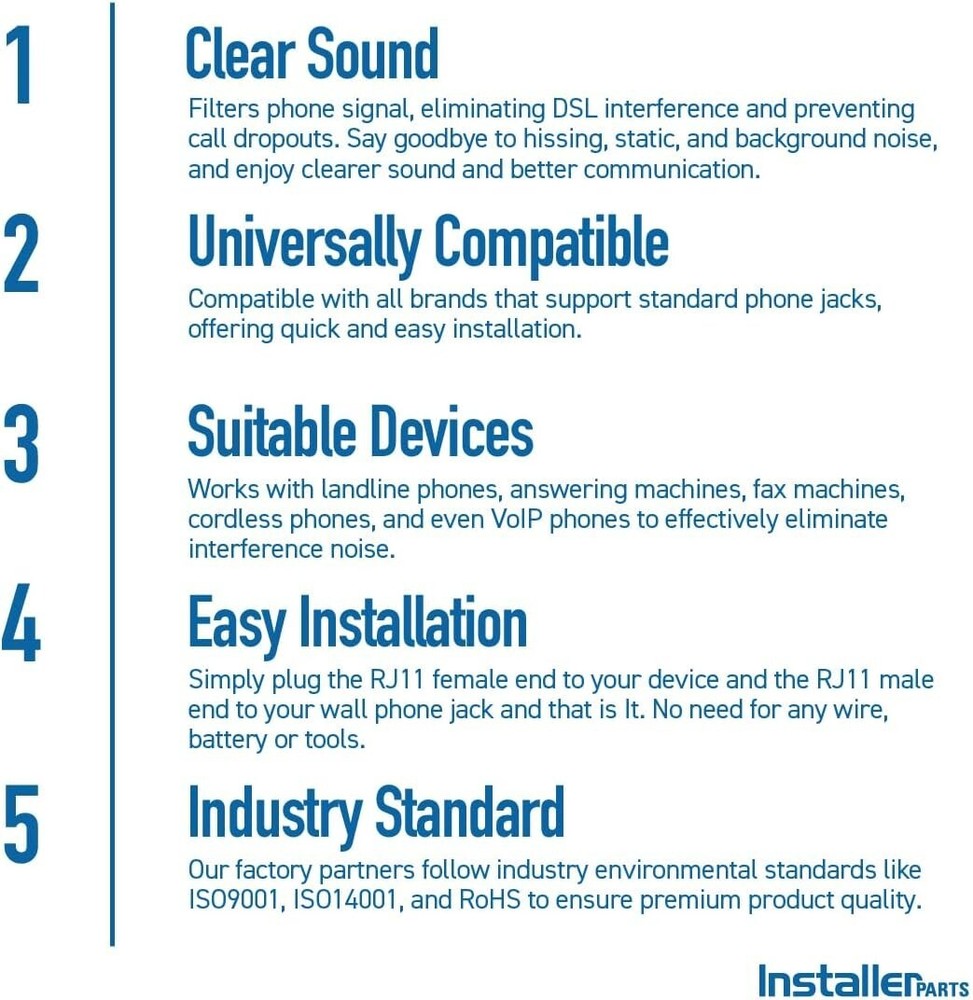White Inline DSL Filter - Eliminates Modem Interference, RJ11 Compatible