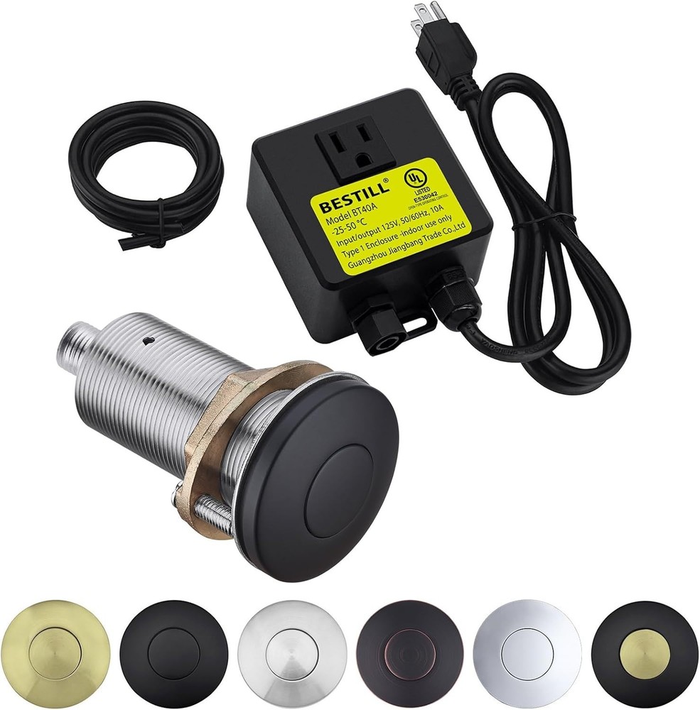 Garbage Disposal Air Switch Kit - Listed, Brass 3.6" Long Push Button for Wa...