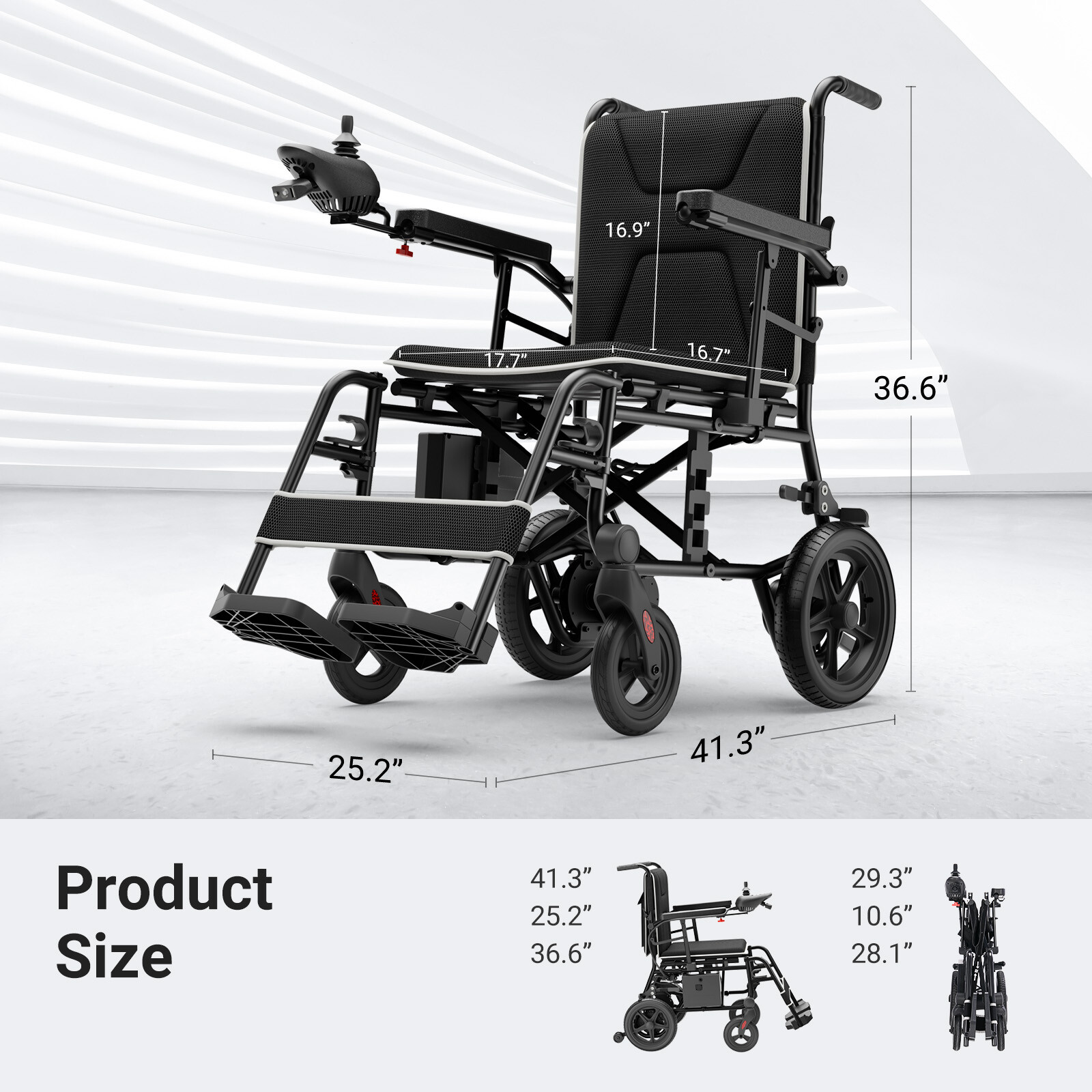 34.3lbs Ultra-Lightweight Electric Wheelchair 300lbs Capacity Foldable for Adult