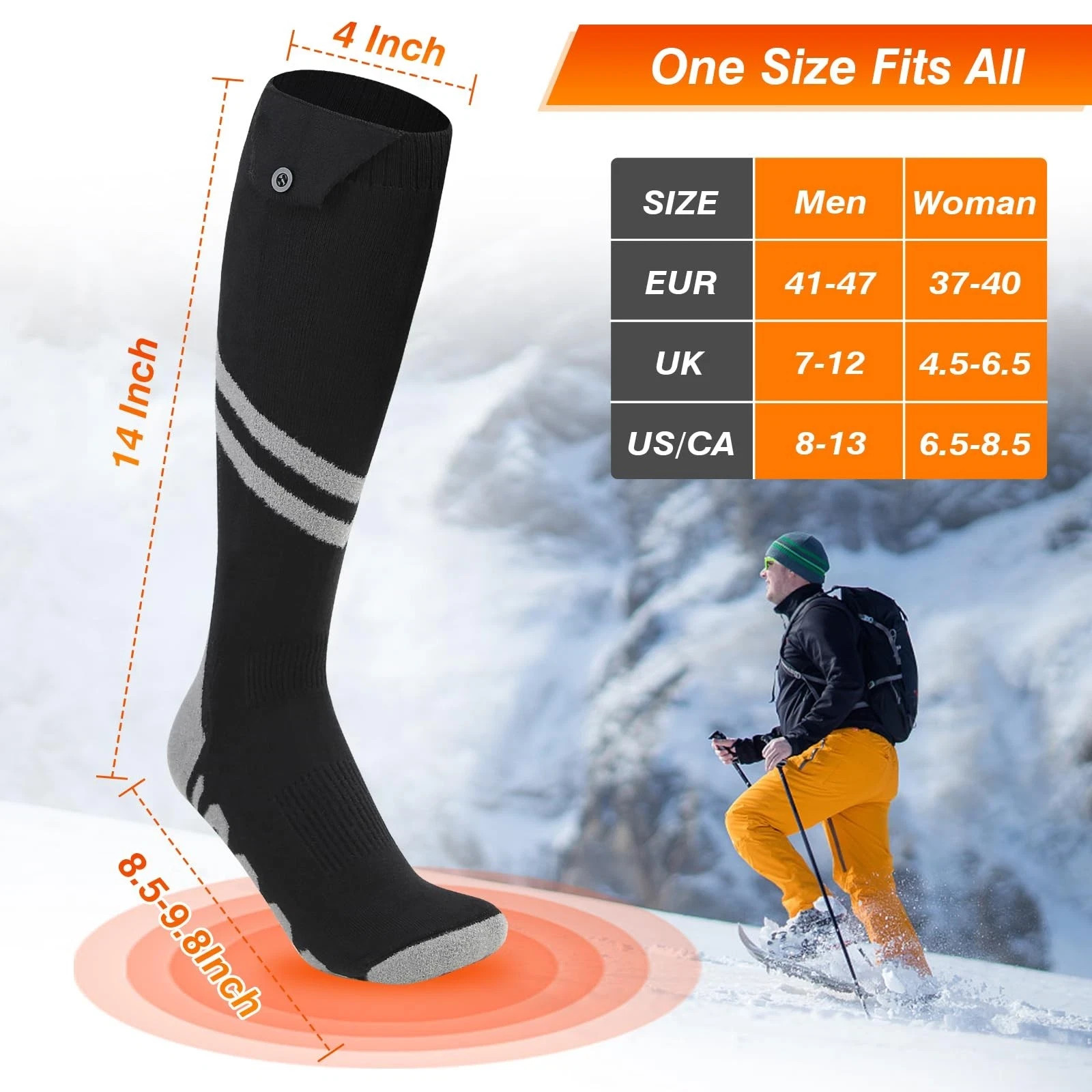 HEATED SOCKS 6000mAh RECHARGEABLE - 4 MODES INDOOR OUTDOOR SPORTS WARMERS