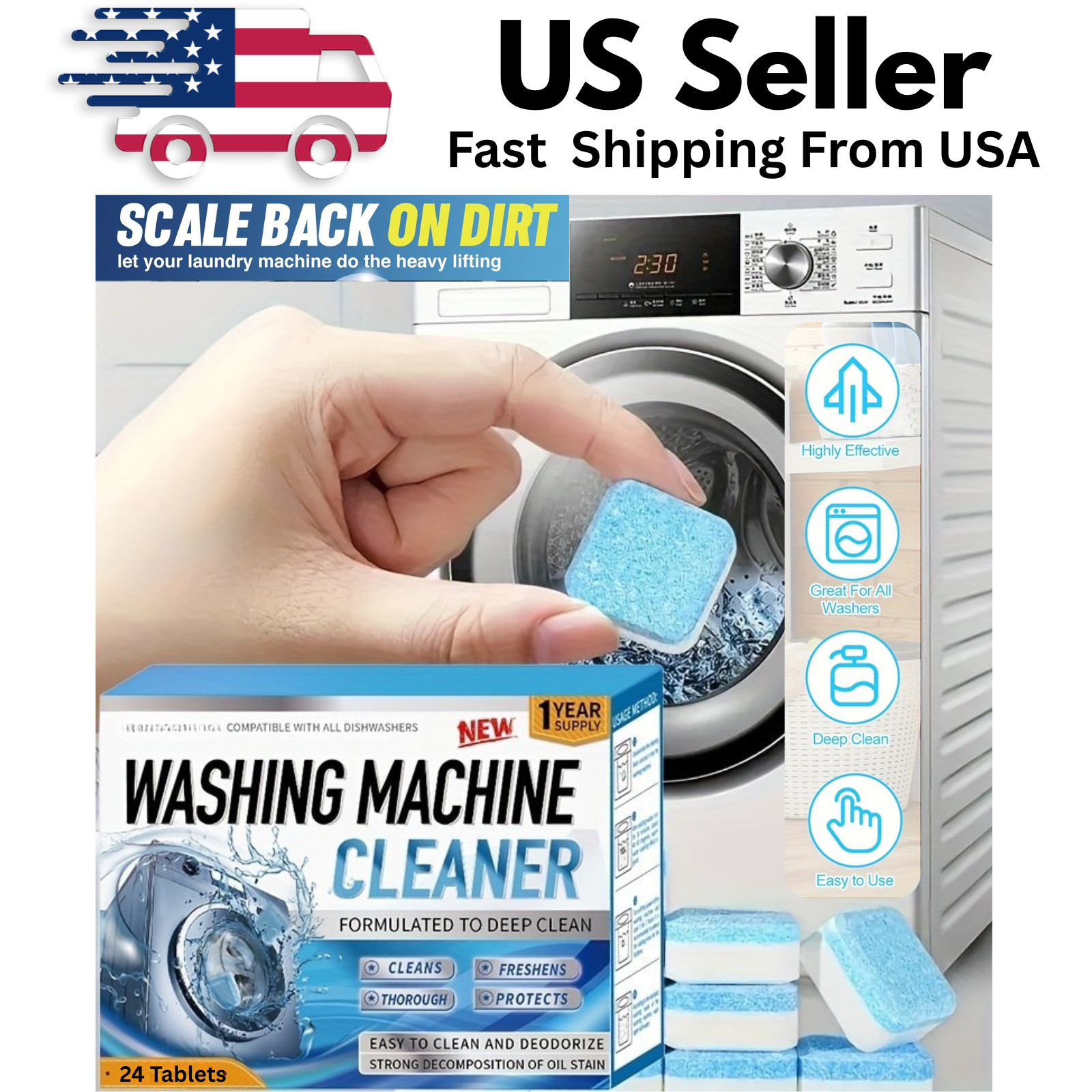 Washing Machine Cleaner, Deodorizer & Descaler 24-Pack - 1 Year Supply