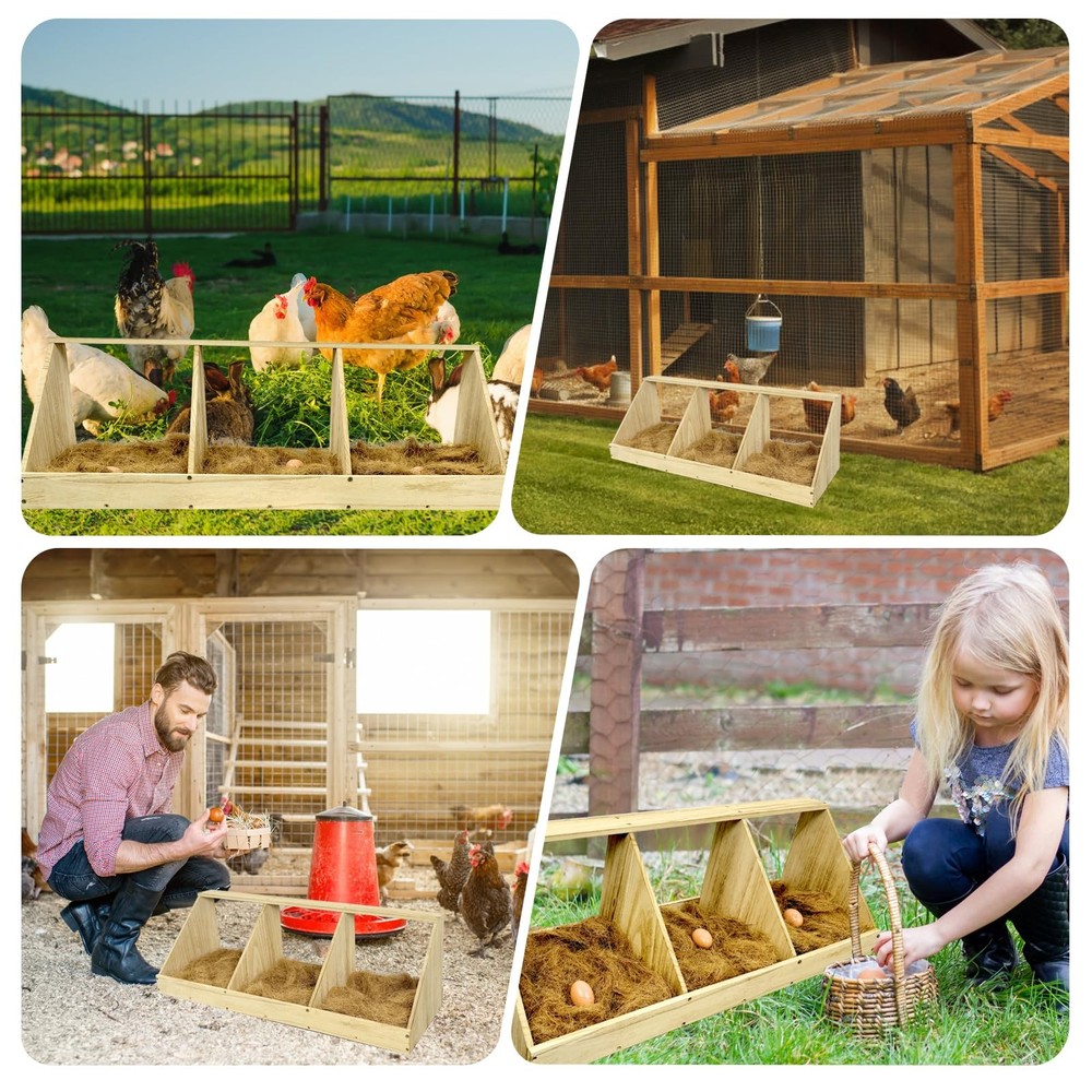 Chicken Nesting Boxes, 3 Compartment Wooden Chicken Laying Boxes, Nesting Box...