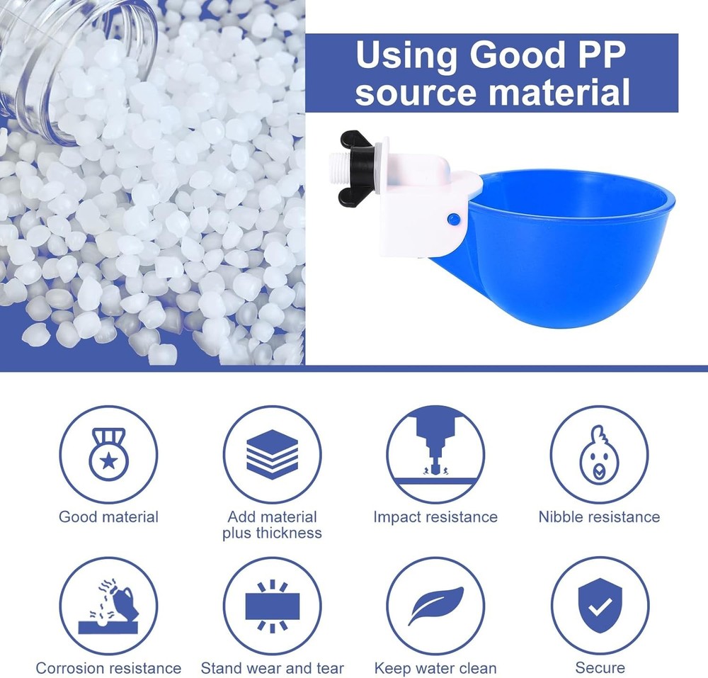 Reliable Automatic Poultry Waterer System - 8 Blue Cups for Consistent Hydration