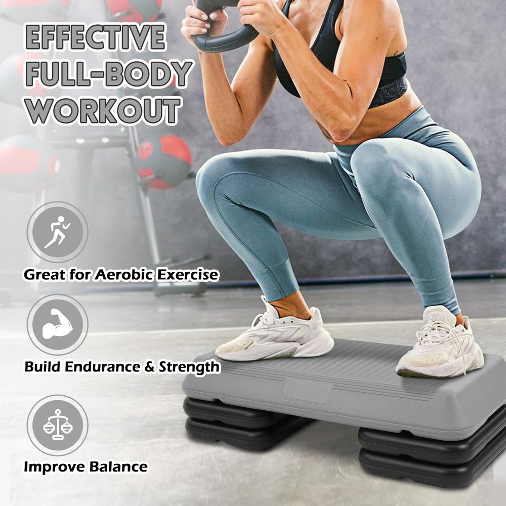 Fitvids Step Aerobic Platform,Gray,Exercise Step with 5 Levels Adjustable Height