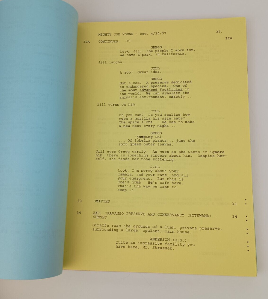 Mighty Joe Young Original Script with multiple revision page colors