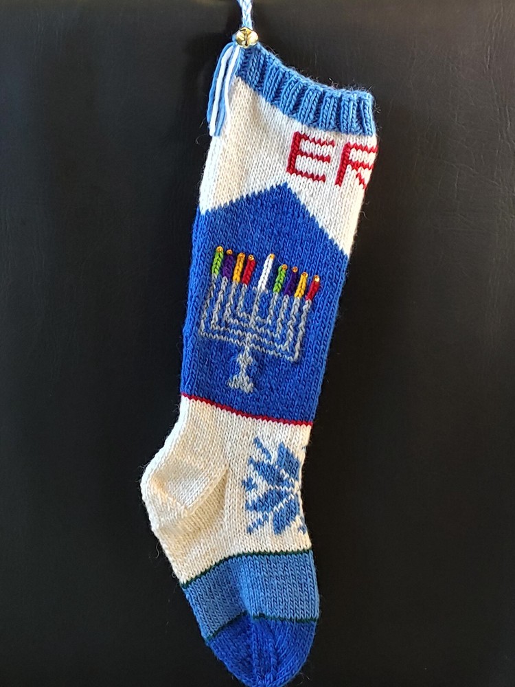 Pattern Only Hand Knitted HANUKKAH MENORAH Christmas Stocking