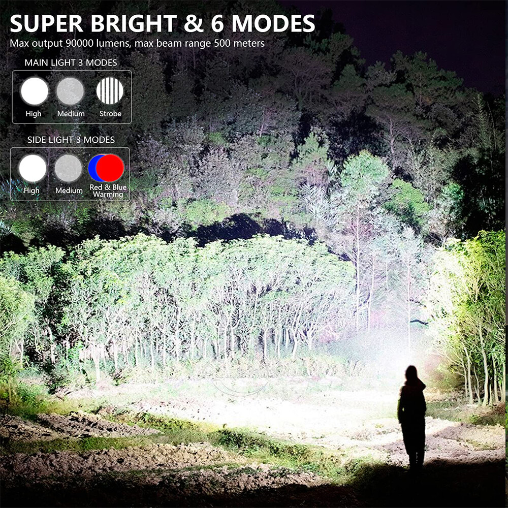 LED Flashlight 200000Lm Super Bright Searchlight Rechargeable Spotlight Handheld