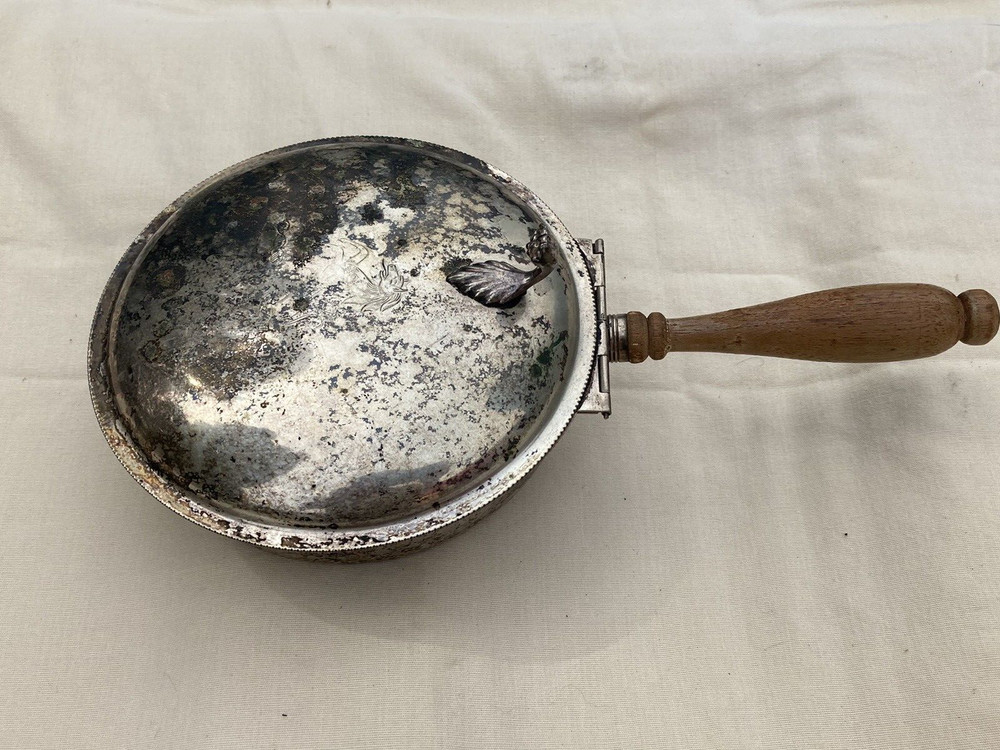 Vintage Silver Plate Silent Butler, Crumb Catcher, Wood Handle, Horse Figure on.