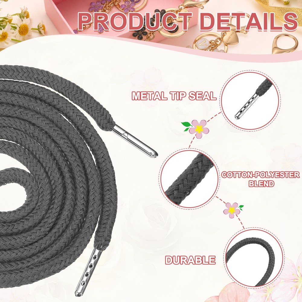 2 Pcs Hoodie Strings Drawstring Cords with Easy Threader (Gray)