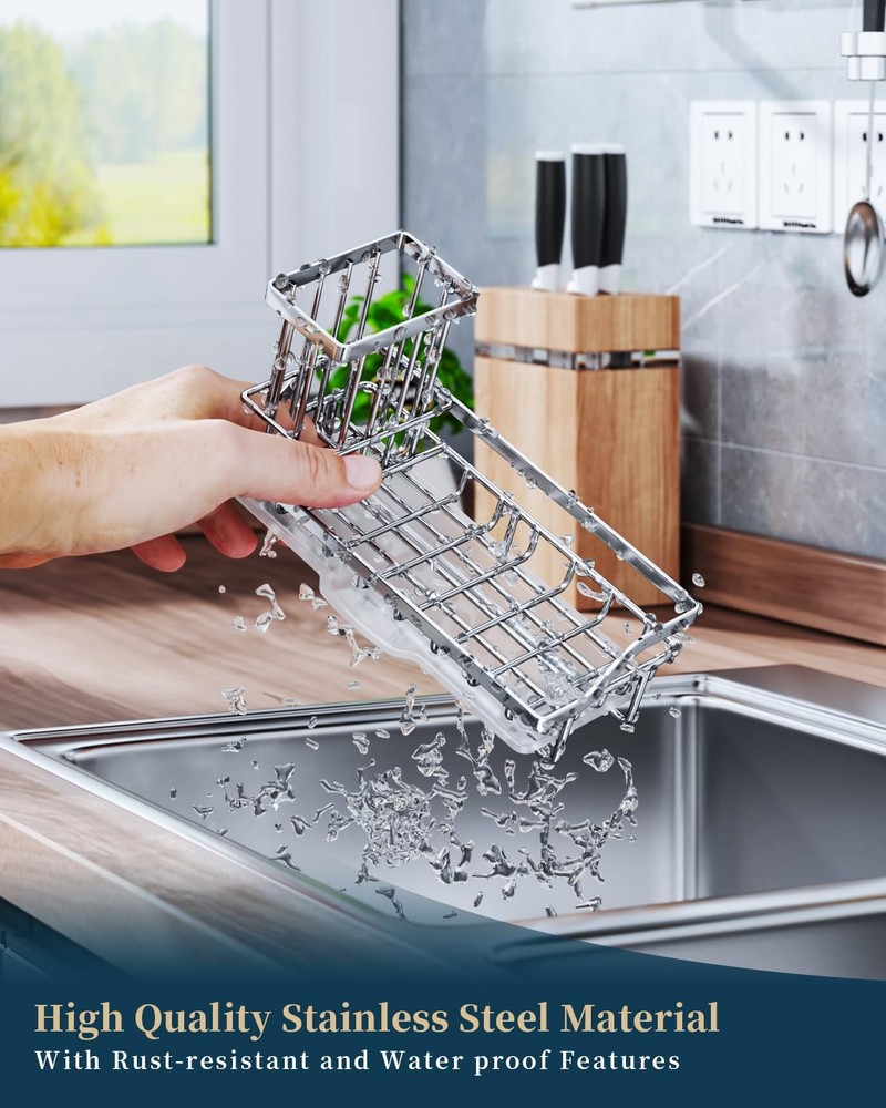 Consumest Sink Caddy, Kitchen Sponge Holder with Dish Brush Medium, A-silver