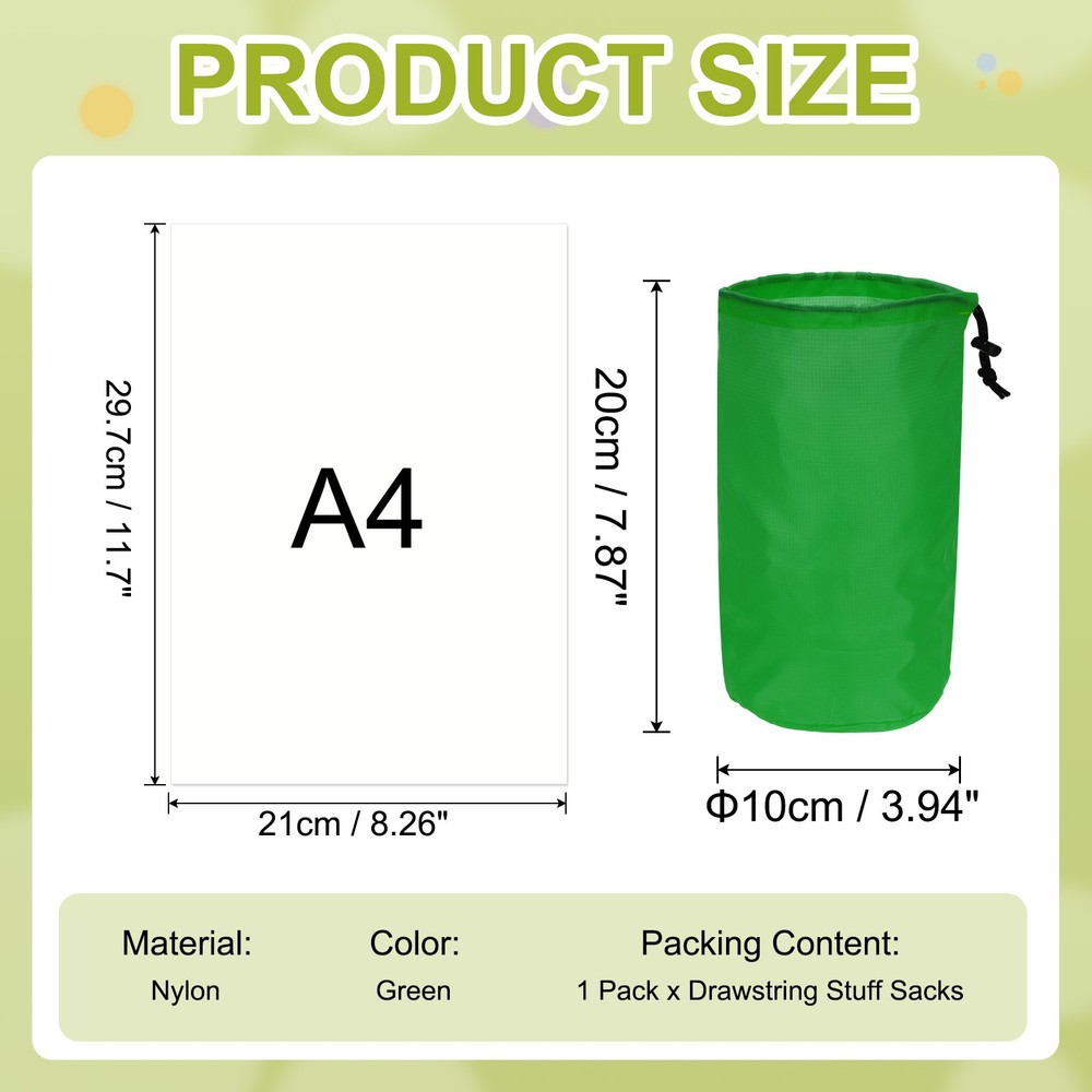 Stuff Sack, Nylon Waterproof Storage Sacks, 4x8Inch(Green)