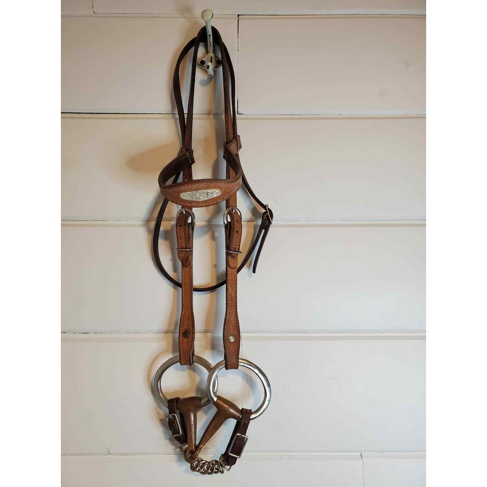 Headstall with snaffle bit and silver inlay