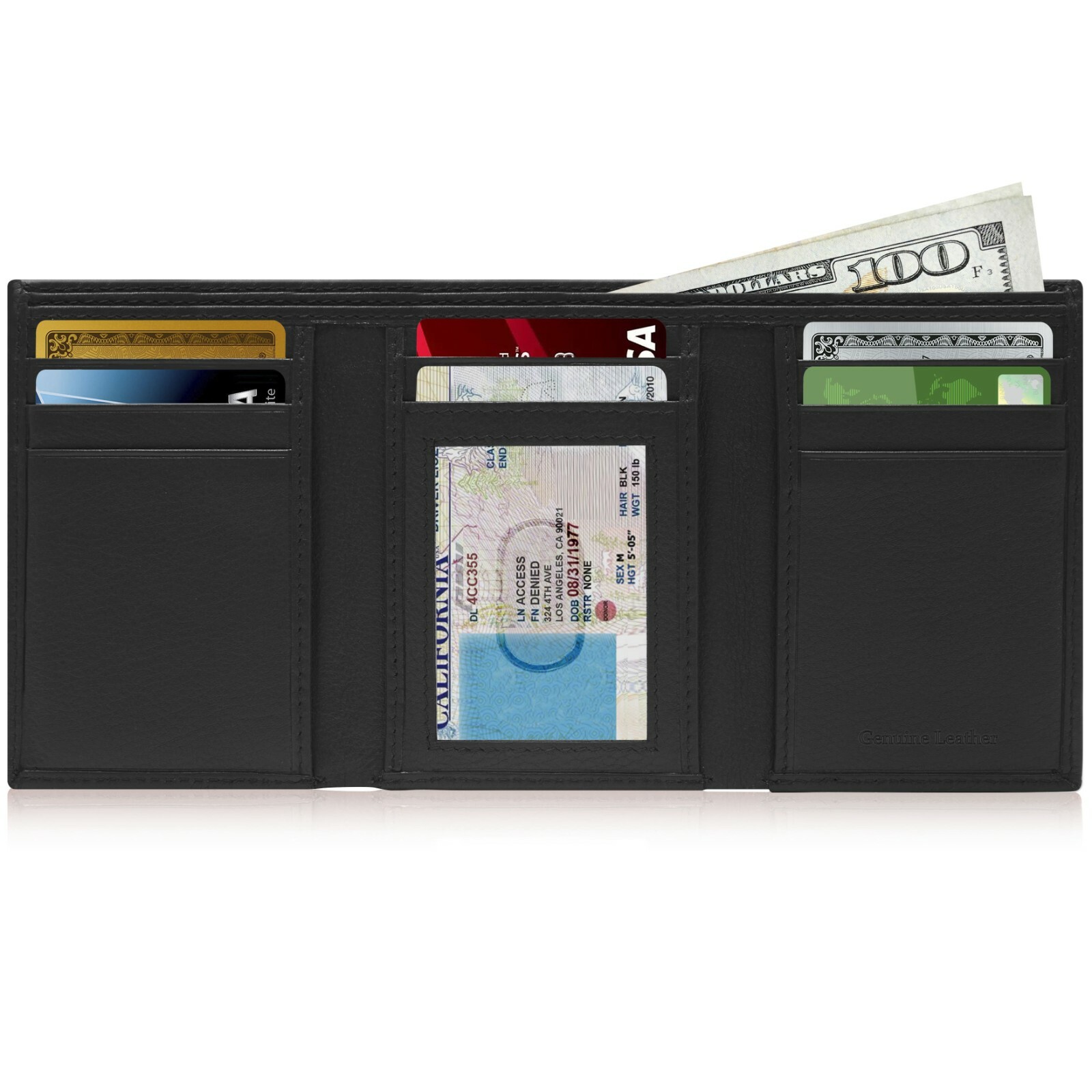 Real Leather Slim Wallets For Men Trifold Mens Wallet W/ ID Window RFID Blocking