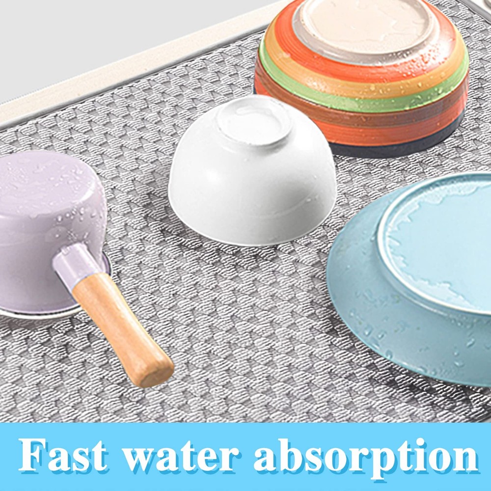 2 Pack Microfiber Dish Drying Mat,24*17 inch Absorbent Dish Drainer Kitchen C...