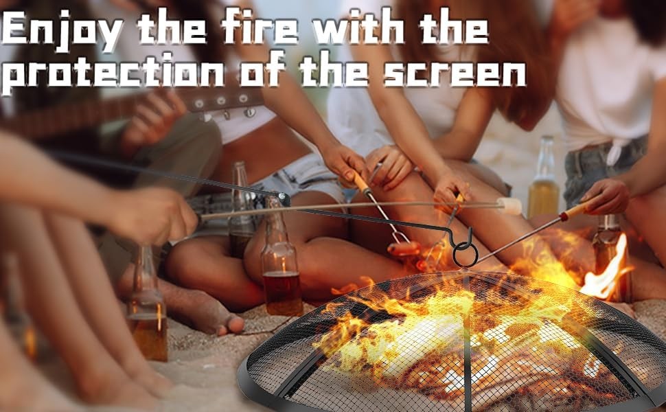 Fire Pit Spark Screen, Outdoor 22 Inch Round Fire Pit Screen with Foldable Hook
