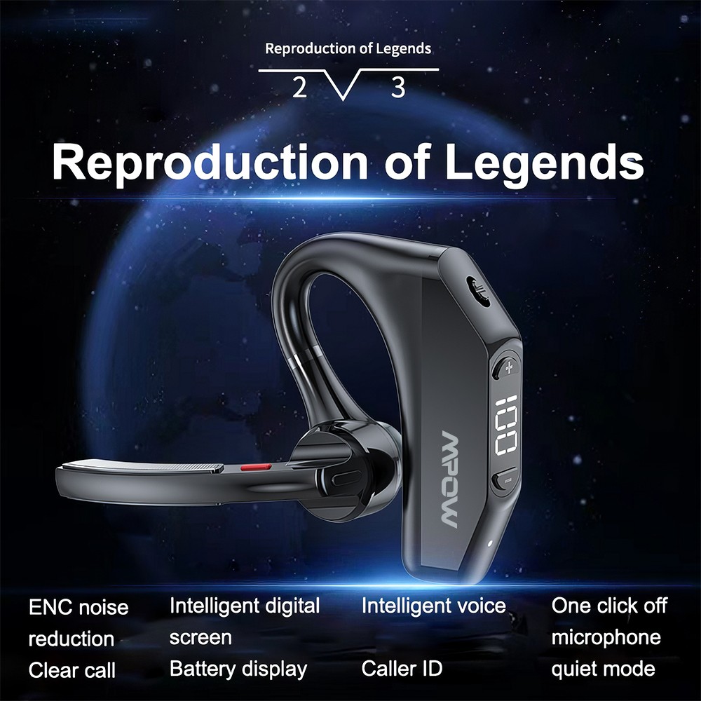 Mpow Bluetooth 5.3 Noise Cancelling Headset Wireless Handsfree Earbud Waterproof