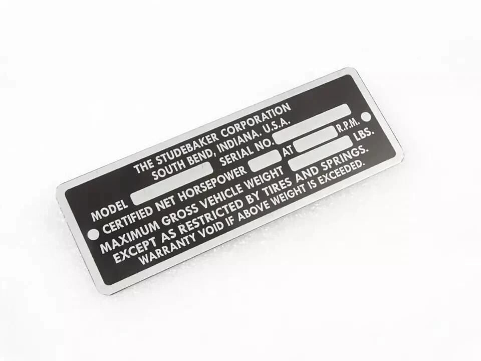DATA PLATE VINTAGE STUDEBAKER MODEL 1946-49 |Fit For
