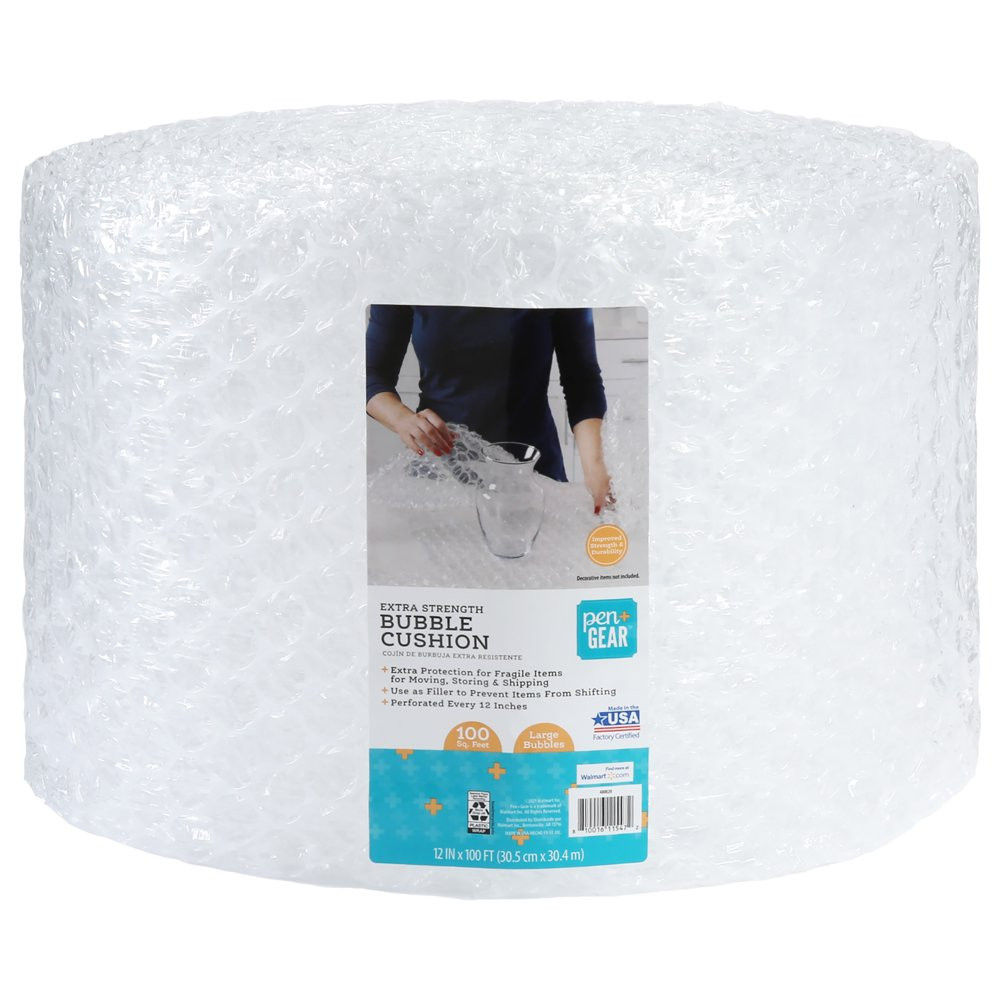 BUBBLE CUSHION PACKING WRAP 12" X 100' Large Clear, Plastic
