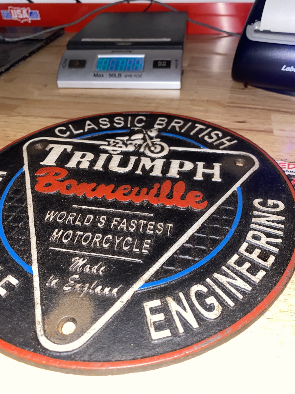 Triumph Motorcycles Sign Plaque Cast Iron Patina Fatboy Biker Indian Collector