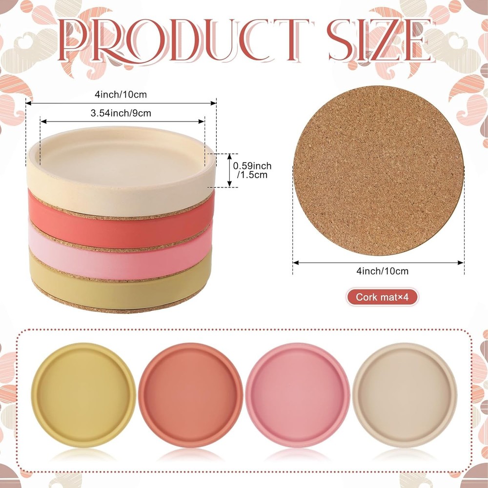 Hushee Ceramic Absorbent Coaster Set of 4 Stackable Round Drink Multi Colors