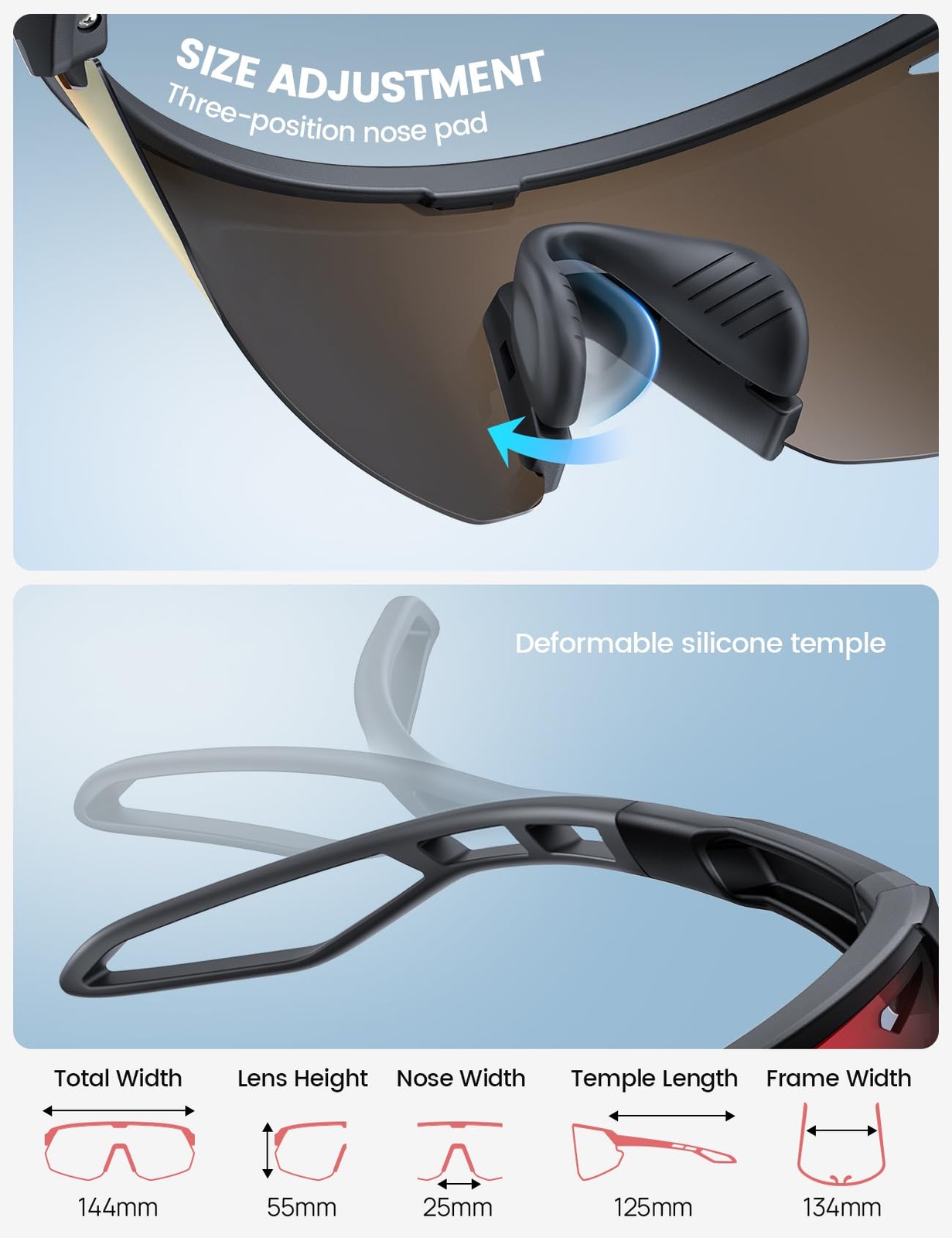 Lamicall Polarized Sports Sunglasses for Men Women, Black Frame-orange Lens