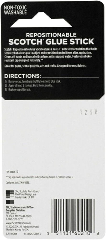 Removable Restickable Glue Stick, .49oz, Repositionable Stick (3-Pack) Clear