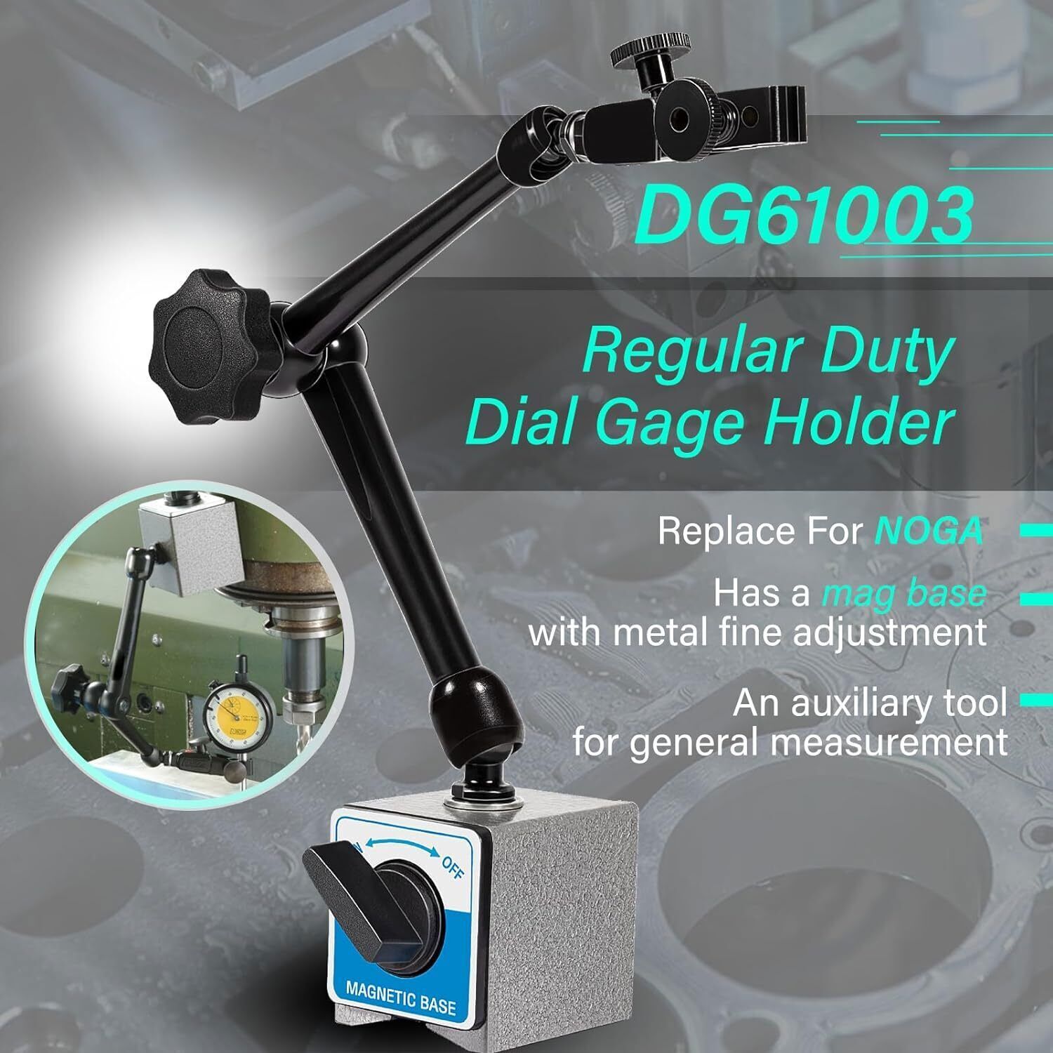For Noga DG61003 Dial Gage Test Indicator Holder Magnetic Base 176lb Fine Adjust