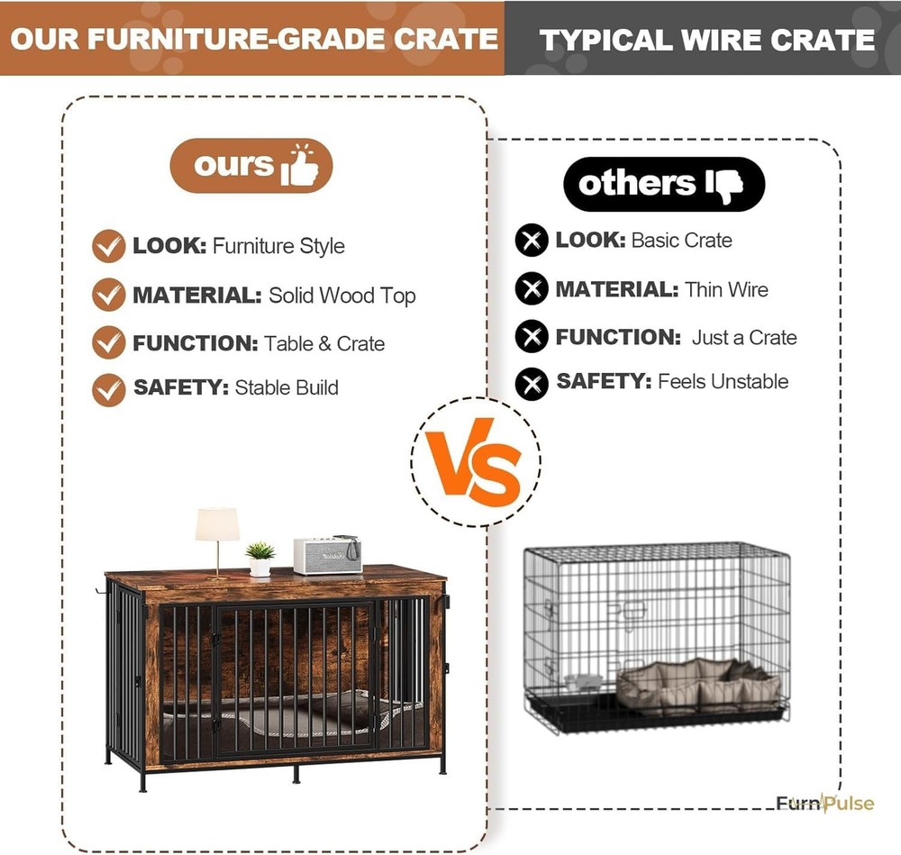 XL 48 Inch Rustic Wooden Dog Crate Furniture TV Stand Entertainment Center