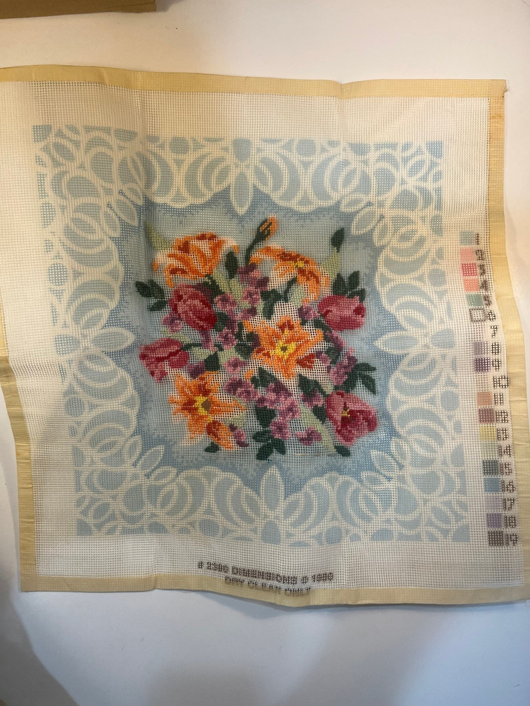 Dimensions Needlepoint Kit #2380 "Battenberg Lace Pillow" - Started
