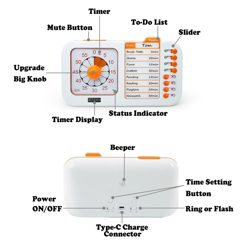Chargeable Task Timer, to-do List with Visual Timer for Adults and Students, ...