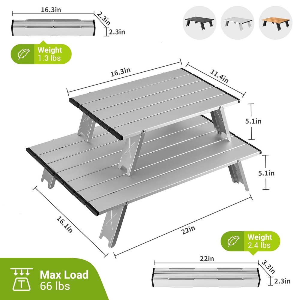 ATEPA Small Camping Table, Ultralight Portable Beach Table Folding Compact Ca...