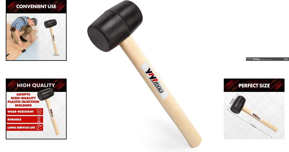 Durable 8oz Rubber Hammer with Solid Wood Handle - Perfect for DIY Projects