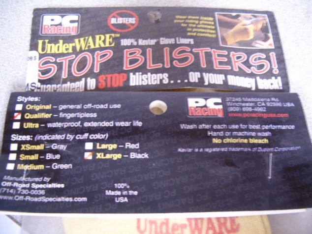 "PC Racing" Extra Large Qualifier Glove Liners-NEW!