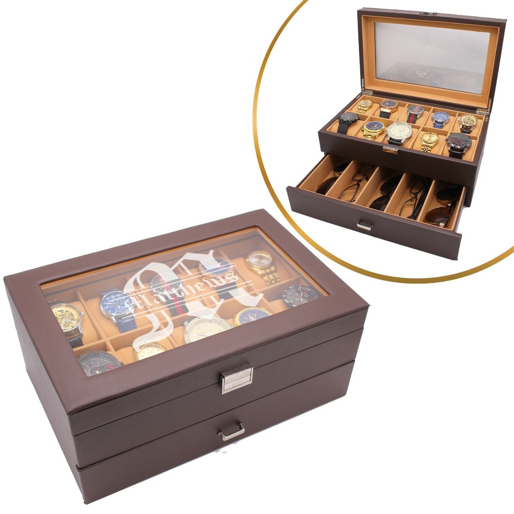 Personalized Watch and Sunglasses Box with Drawer