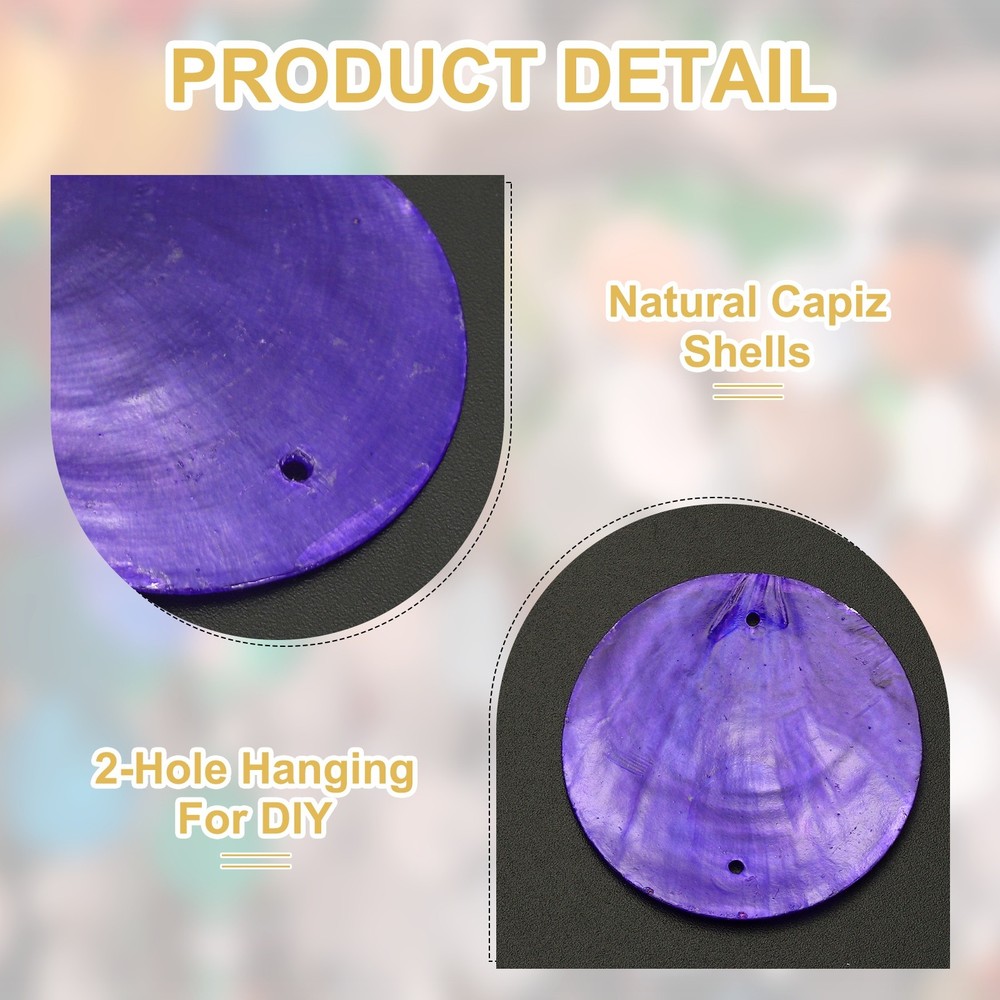 60Pcs Capiz Shells 5cm/2" Round Natural Shells with Silver Ring, Dark Purple