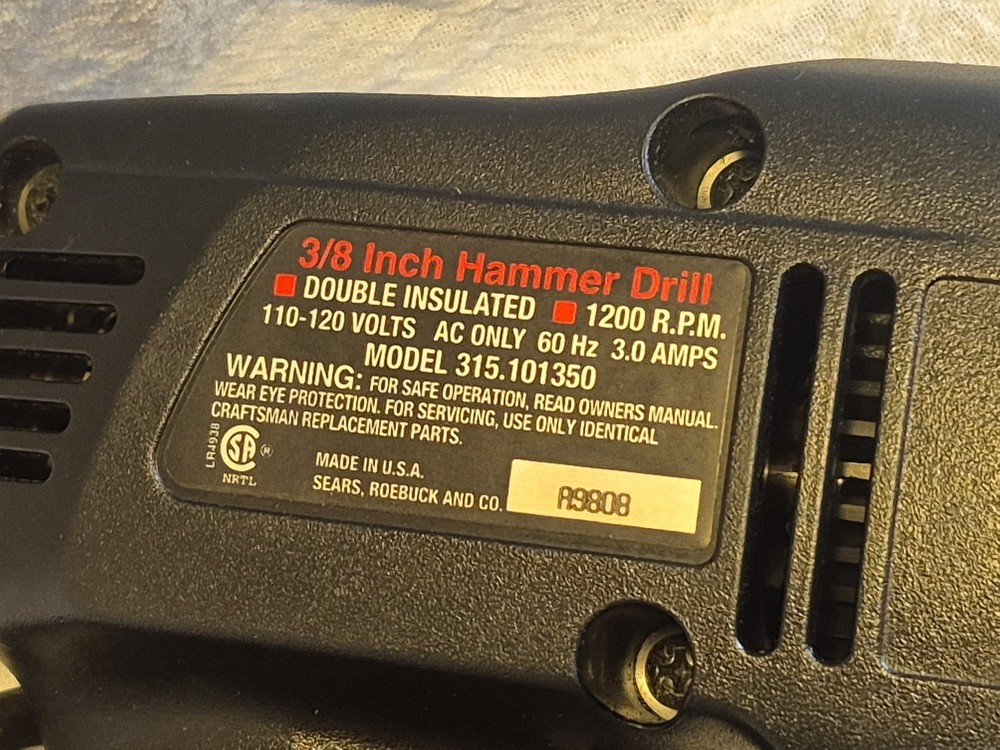 Craftsman 3/8" Hammer Drill 315.101350 Model Reversible Variable Speed Works!