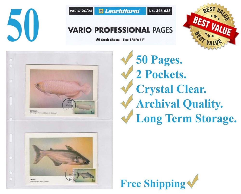 50 Lighthouse Vario 2C Pages Clear 2 Pockets Archival Safe Stamp Postcard Sheet