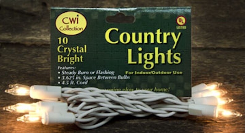 Country  Farmhouse Clear White Strand Lights 10 Count White Cord Incandescent