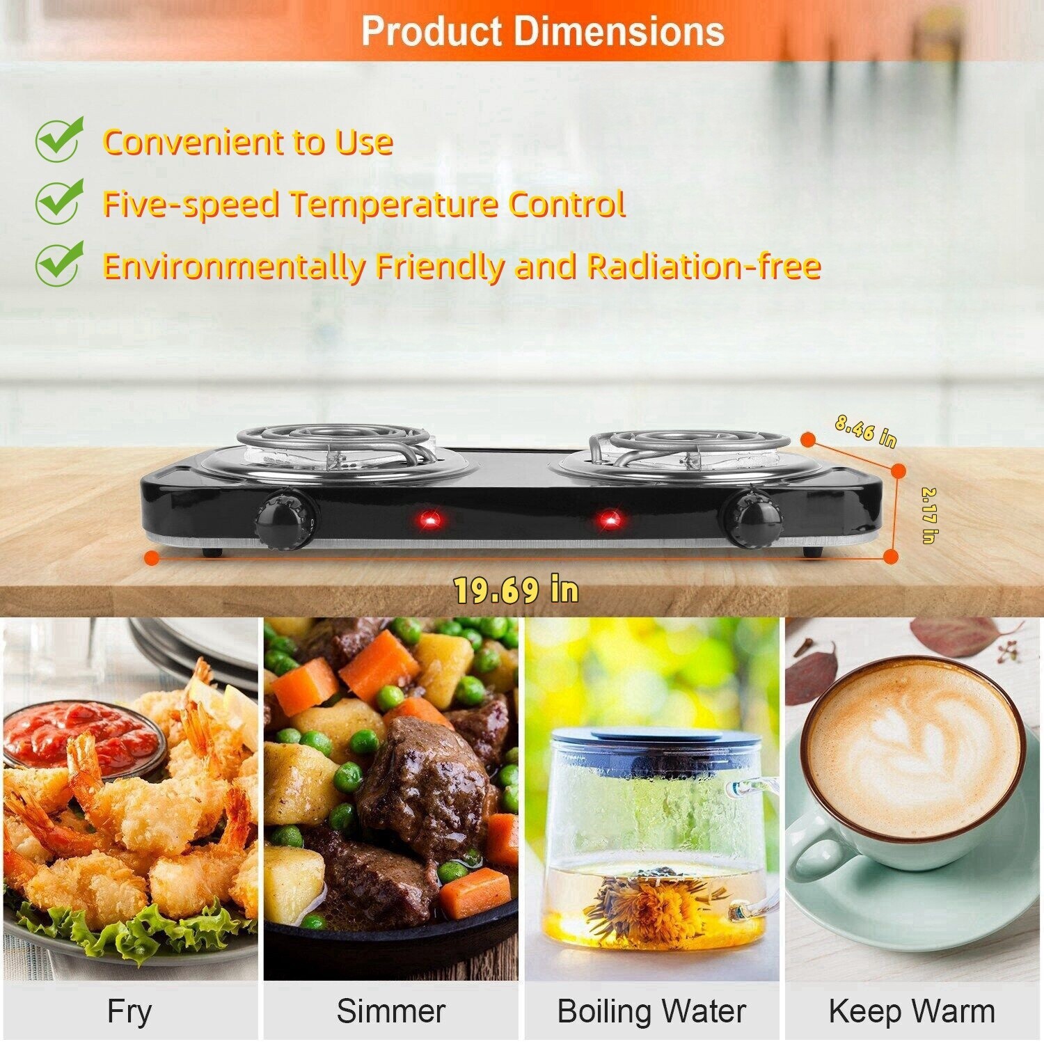 2000W Portable Kitchen Electric Double Burner Hot Plate Cooktop Cooking Stove
