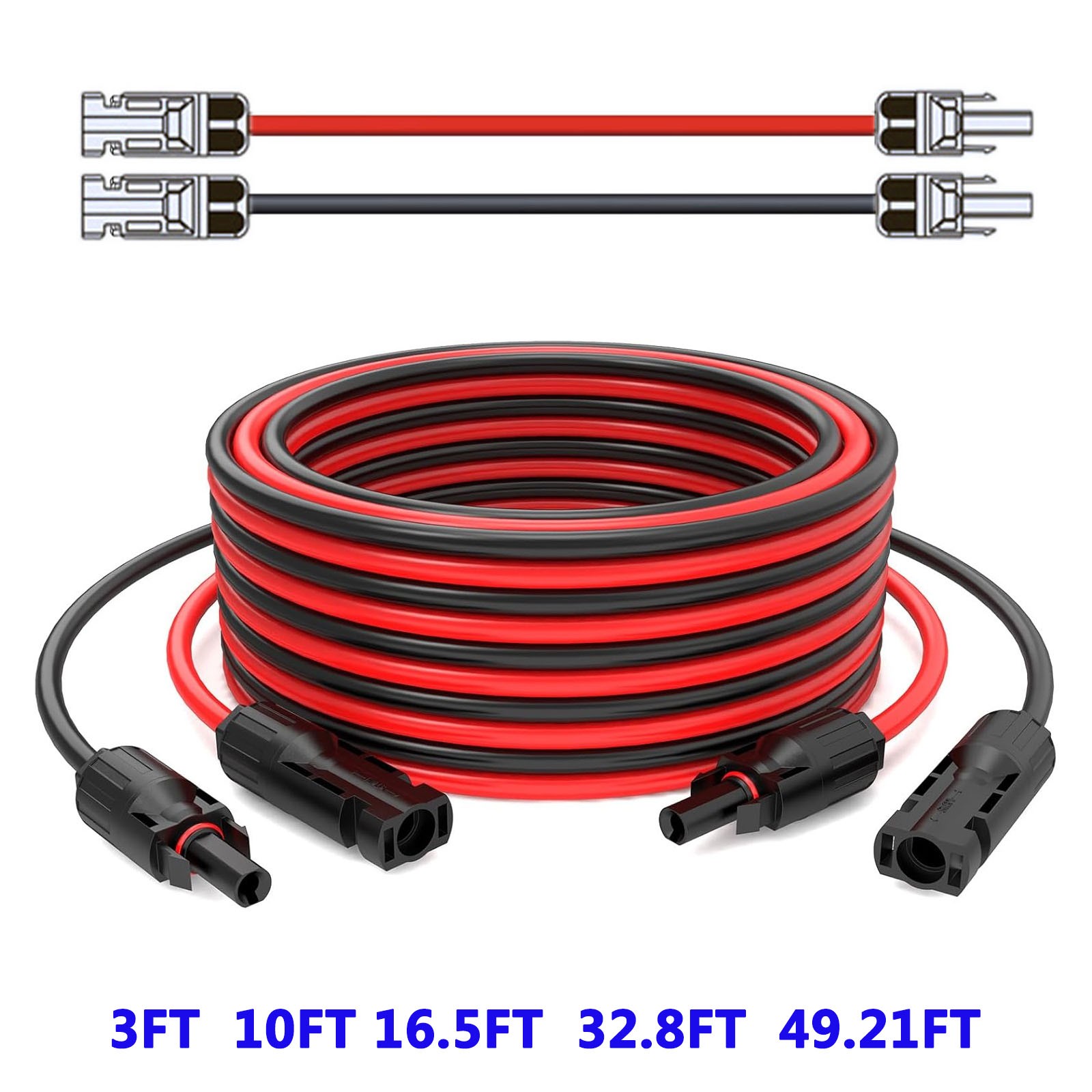 1 Pair Solar Panel Extension Cable Wire Black & Red 10AWG Gauge 6mm² Connector