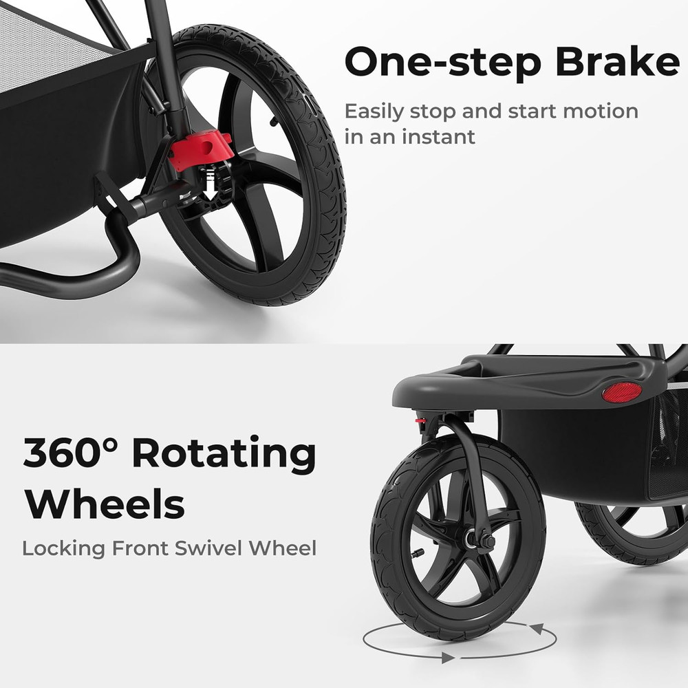 Foldable Jogging Stroller with Air-Filled Tires & Adjustable Backrest