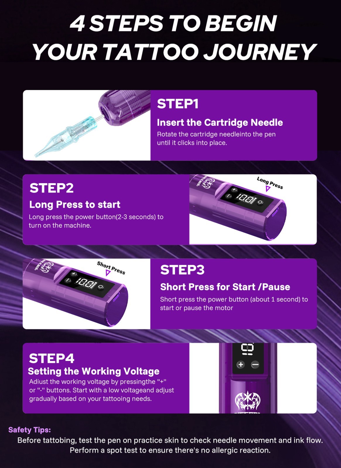 Complete Tattoo Pen Kit Wireless Tattoo MachineGun with Needle Ink Tattoo Supply