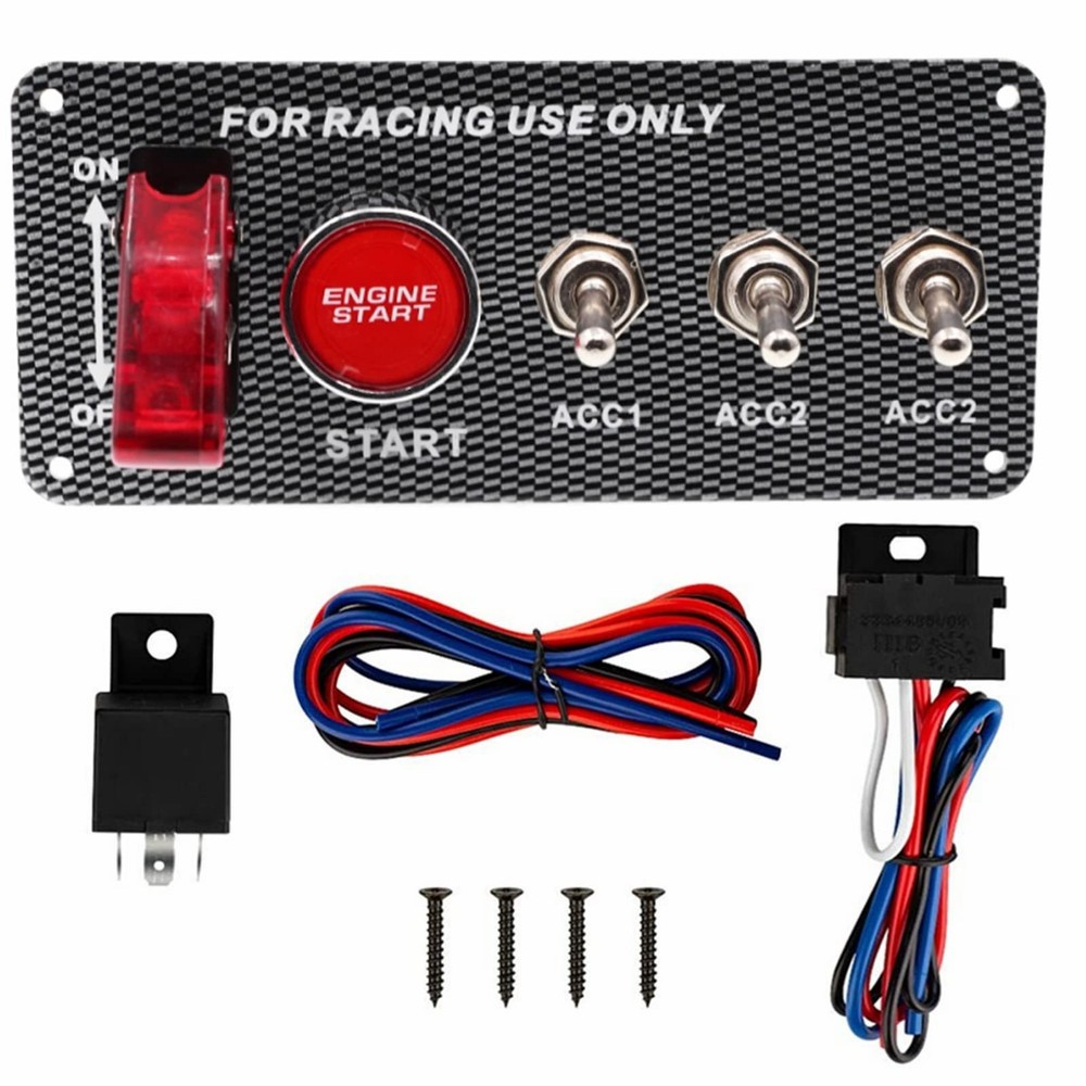 Ignition Switch Panel 12V Racing Car Engine Start Push Button Carbon Fiber LED