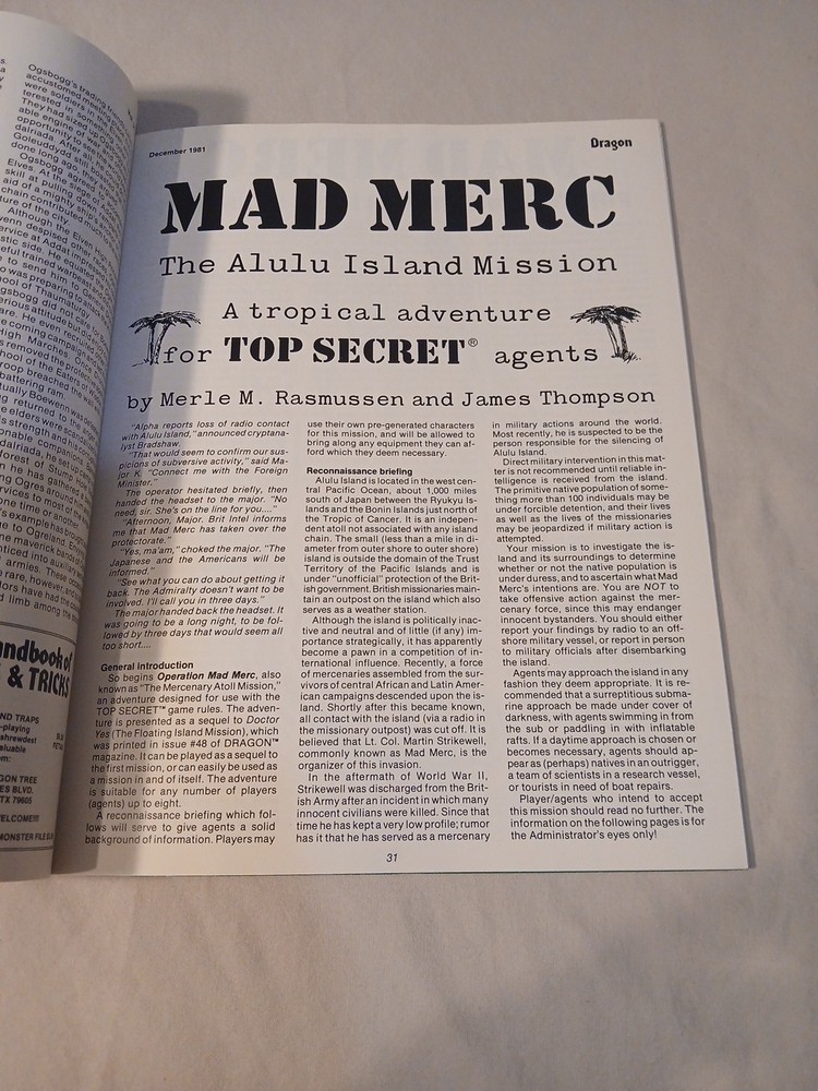 Vintage Dungeons And Dragons Dragon Magazine #56 Module Insert