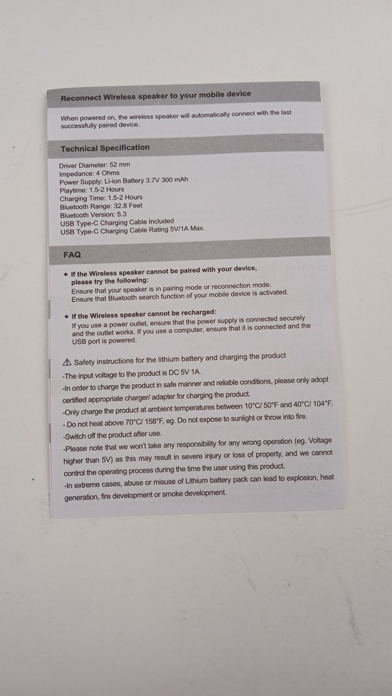 Rhythm Wireless Speaker Blue Portable Bluetooth Audio With Cable