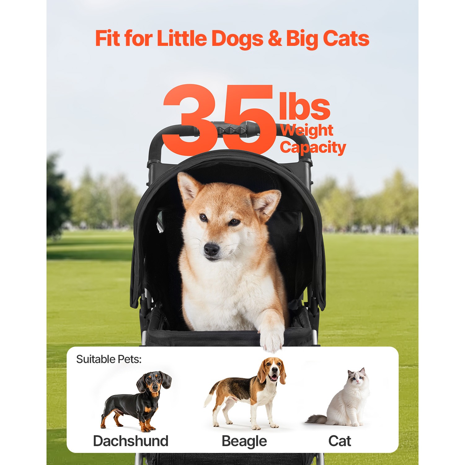 Pet Stroller Foldable 3 Wheels Dog Stroller with Brake up to 35lbs
