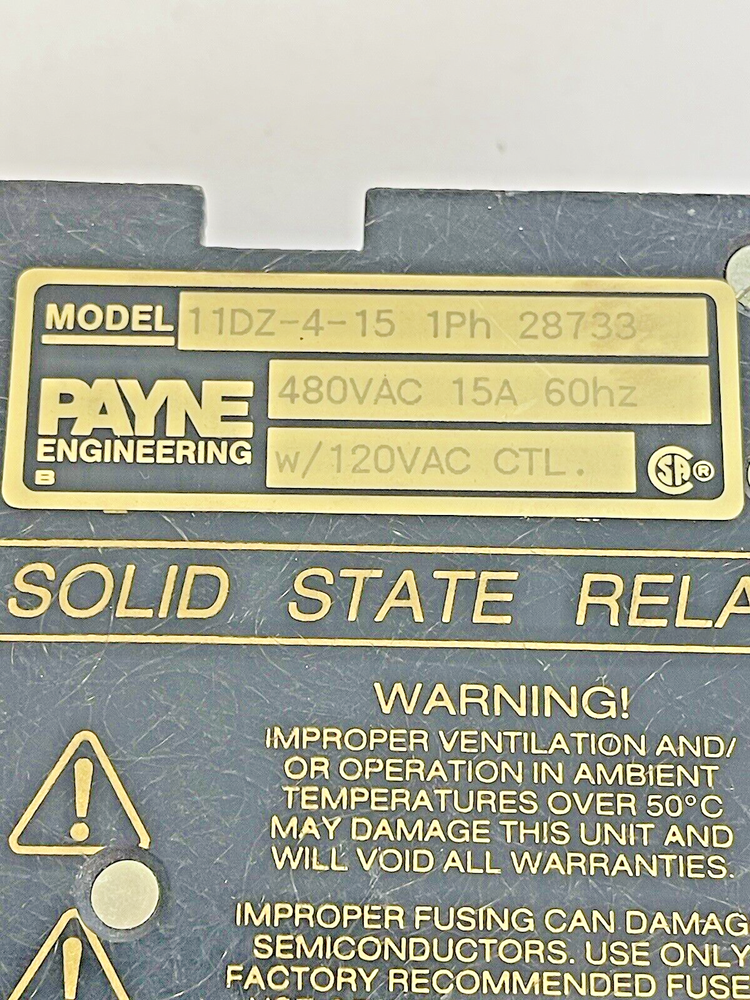 PAYNE ENGINEERING - 11DZ-4-15 - SOLID STATE RELAY - 1Ph, 480 VAC, 15A, 60Hz