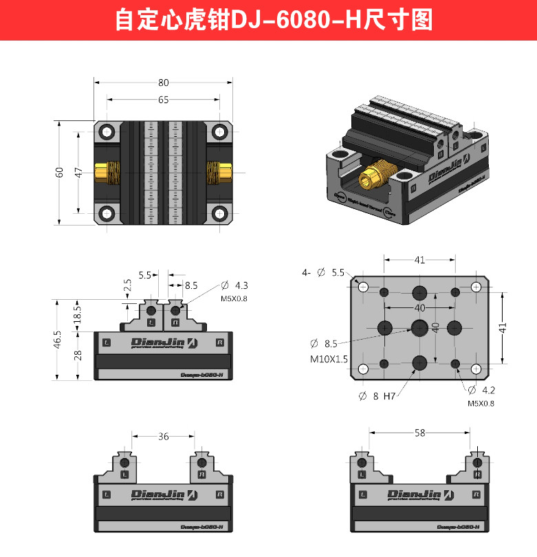 Four & Five-axis Fixture Self-centering Vise Zero-point Quick-change DJ-6080H